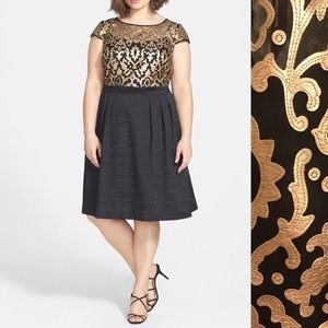 Adrianna Papell Faux Leather Appliqué Dress 18W